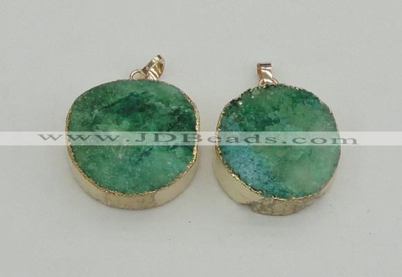 NGP4063 28mm – 30mm flat round druzy quartz pendants wholesale