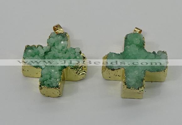 NGP4167 30*32mm cross druzy quartz pendants wholesale