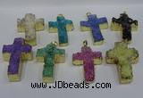 NGP4180 30*48mm - 32*50mm cross druzy quartz pendants wholesale