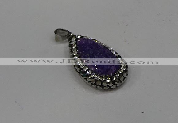 NGP4268 14*23mm flat teardrop plated quartz pendants wholesale