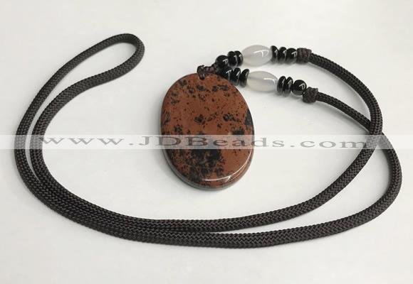 NGP5620 Mahogany obsidian oval pendant with nylon cord necklace