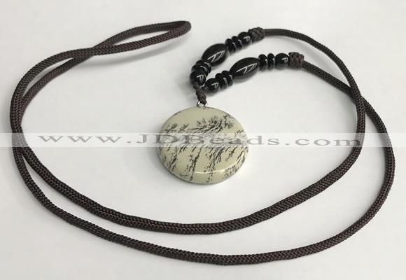 NGP5631 Jasper flat round pendant with nylon cord necklace