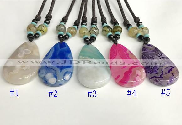 NGP5648 Agate flat teardrop pendant with nylon cord necklace