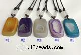 NGP5652 Agate rectangle pendant with nylon cord necklace