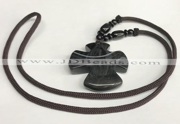 NGP5682 Agate flower pendant with nylon cord necklace