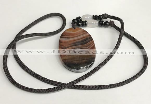 NGP5687 Agate oval pendant with nylon cord necklace