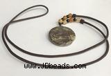 NGP5690 Rainforest agate flat round pendant with nylon cord necklace