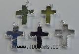 NGP6051 30*40mm - 35*45mm cross mixed gemstone pendants