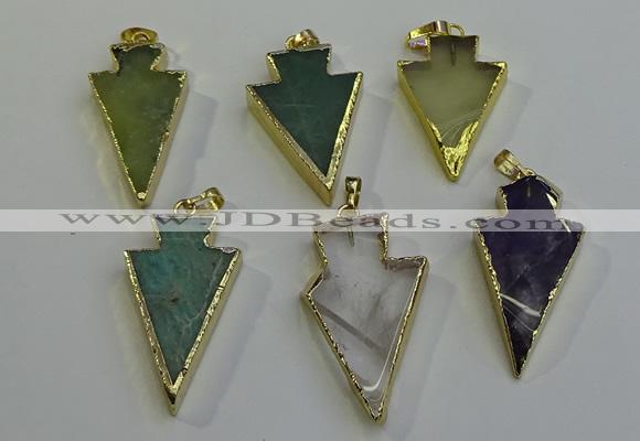 NGP6068 20*40mm - 25*45mm arrowhead mixed gemstone pendants