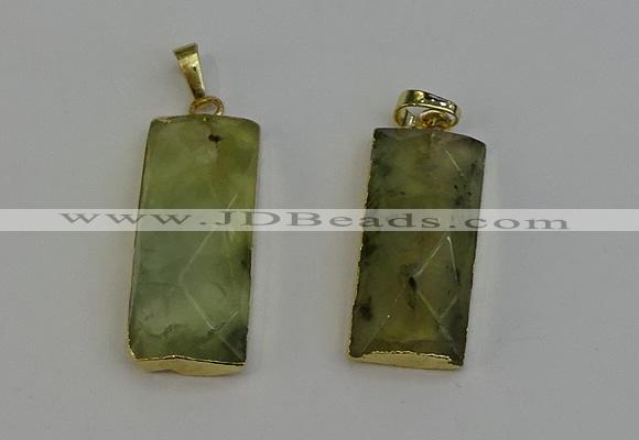 NGP6202 14*30mm - 15*38mm faceted rectangle green rutilated quartz pendants