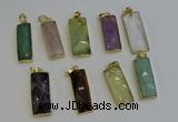 NGP6212 14*30mm - 15*38mm faceted rectangle mixed gemstone pendants