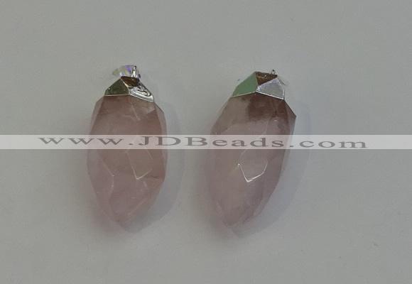 NGP6219 12*28mm - 15*30mm faceted bullet rose quartz pendants