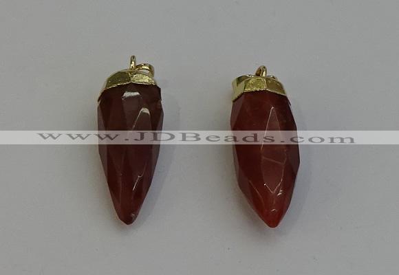 NGP6242 12*28mm - 15*30mm faceted bullet red rabbit hair pendants