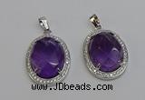 NGP6354 25*30mm oval amethyst gemstone pendants wholesale