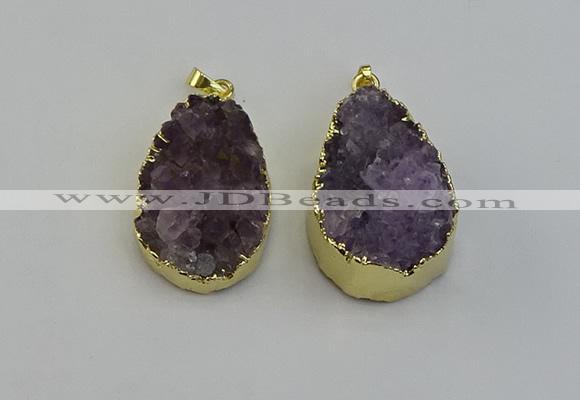 NGP6406 22*30mm - 25*35mm teardrop druzy amethyst pendants