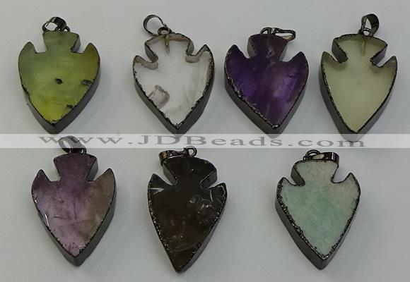 NGP6468 22*28mm - 25*35mm arrowhead mixed gemstone pendants