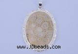 NGP647 5pcs 37*50mm oval chrysanthemum stone with brass pendants