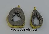 NGP6506 30*40mm - 35*45mm freeform plated druzy agate pendants