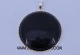 NGP651 5pcs 6*33mm flat round black obsidian with brass gemstone pendants