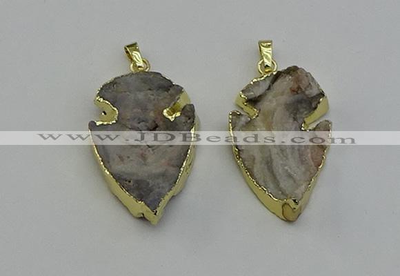 NGP6552 25*35mm - 26*40mm arrowhead druzy agate pendants