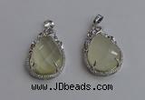 NGP6611 22*30mm faceted teardrop lemon quartz gemstone pendants