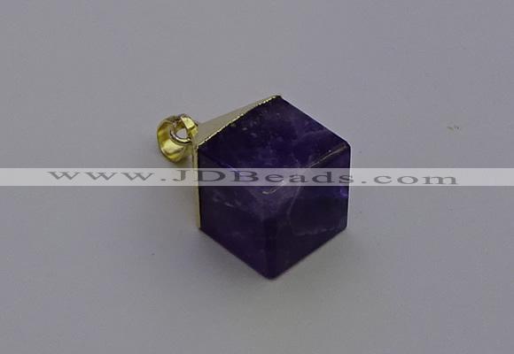 NGP6766 15*22mm cube amethyst gemstone pendants wholesale