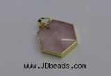 NGP6801 24*25mm hexagon rose quartz gemstone pendants wholesale