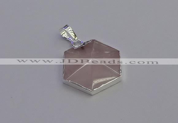 NGP6821 24*25mm hexagon rose quartz gemstone pendants wholesale