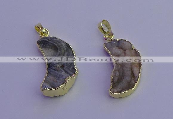 NGP6850 20*30mm - 22*35mm moon-shaped druzy agate pendants