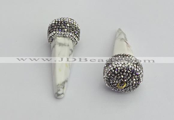 NGP7168 20*50mm faceted cone white howlite turquoise pendants