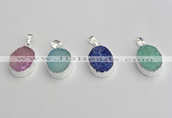 NGP7192 15*20mm oval druzy quartz pendants wholesale