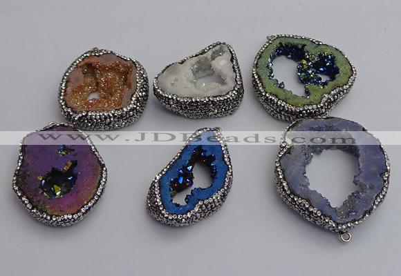 NGP7290 25*35mm - 35*40mm freeform plated druzy agate pendants