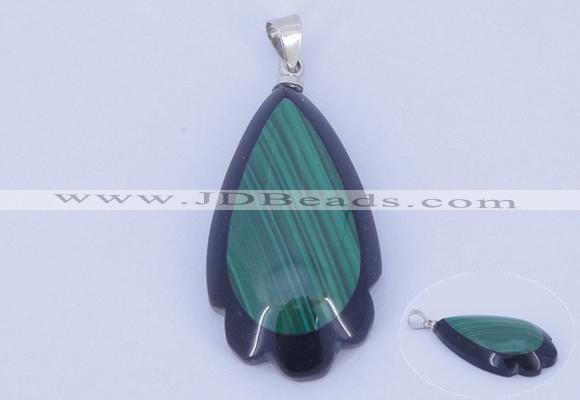 NGP733 17*34mm teardrop natural malachite & black agate with 18KGP pendant