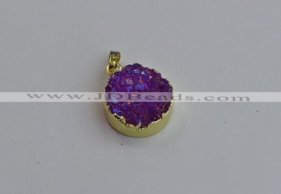 NGP7458 20mm coin plated druzy agate gemstone pendants