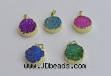 NGP7463 20mm coin plated druzy agate gemstone pendants