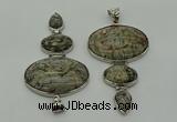 NGP8018 50*82mm - 52*86mm grey picture jasper pendant set jewelry