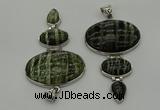 NGP8022 50*82mm - 52*86mm green silver line jasper pendant set jewelry