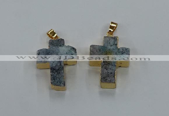 NGP8538 22*30mm - 25*35mm cross druzy agate pendants wholesale