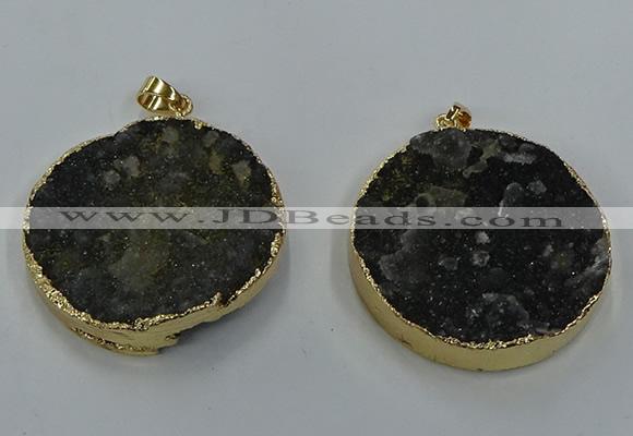 NGP8561 38mm - 40mm flat round druzy agate pendants wholesale