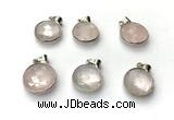 NGP9888 16mm faceted coin rose quartz pendant