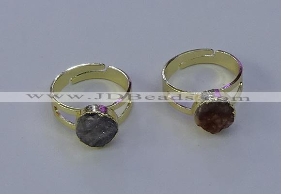 NGR1018 10mm coin druzy agate gemstone rings wholesale