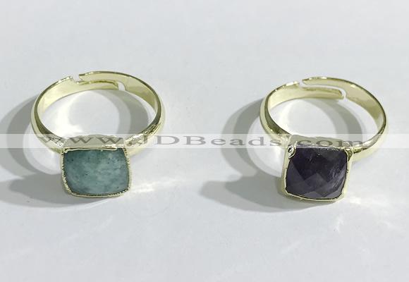 NGR1104 10mm faceted square  mixed gemstone rings wholesale