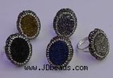 NGR2169 22*28mm - 22*30mm flower plated druzy agate rings