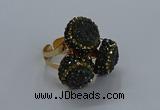 NGR296 14mm - 16mm coin plated druzy agate gemstone rings