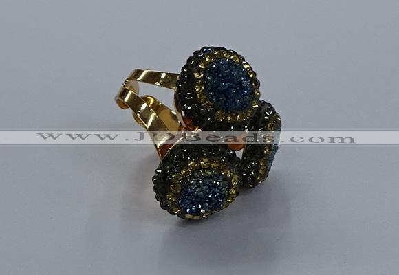 NGR297 14mm - 16mm coin plated druzy agate gemstone rings