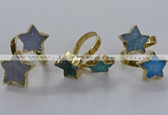 NGR345 15*15mm - 18*18mm star druzy agate gemstone rings