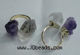 NGR77 13*18mm - 15*25mm faceted nuggets white crystal & amethyst rings