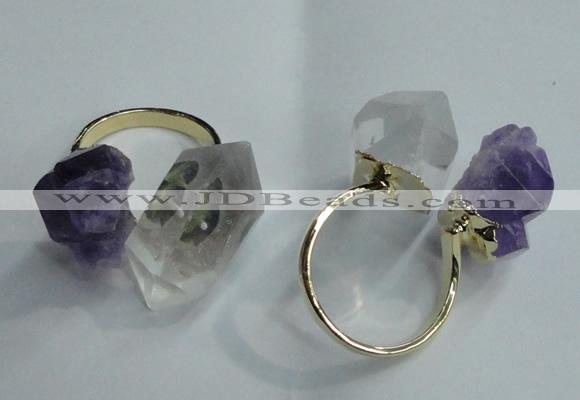 NGR77 13*18mm - 15*25mm faceted nuggets white crystal & amethyst rings