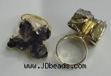 NGR81 18*25mm - 25*30mm butterfly druzy amethyst gemstone rings