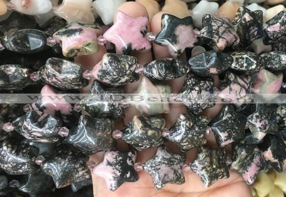 RGBS45 15 inches 20mm star black veined rhodonite gemstone beads